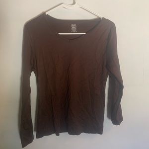fruit of the loom brown long sleeve shirt, size boys large!(tagged for exposure)